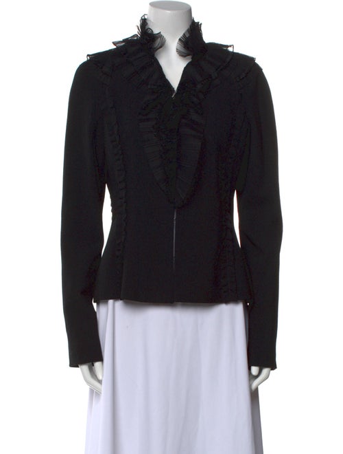 Oscar de la Renta Wool Mock Neck Button-Up Top