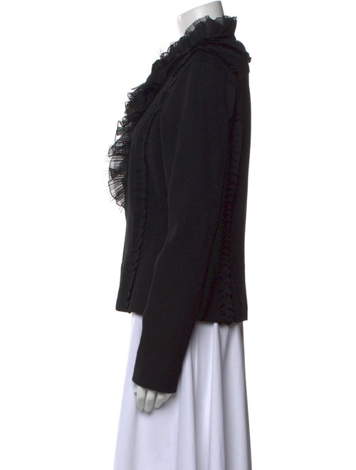 Oscar de la Renta Wool Mock Neck Button-Up Top