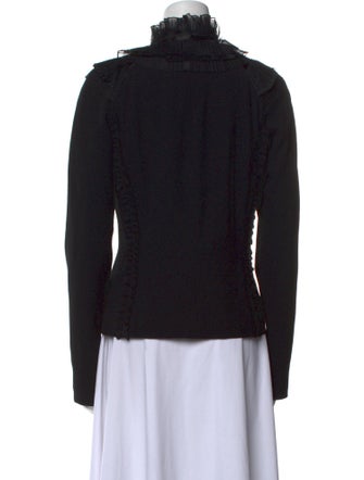 Oscar de la Renta Wool Mock Neck Button-Up Top