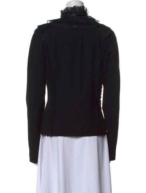 Oscar de la Renta Wool Mock Neck Button-Up Top