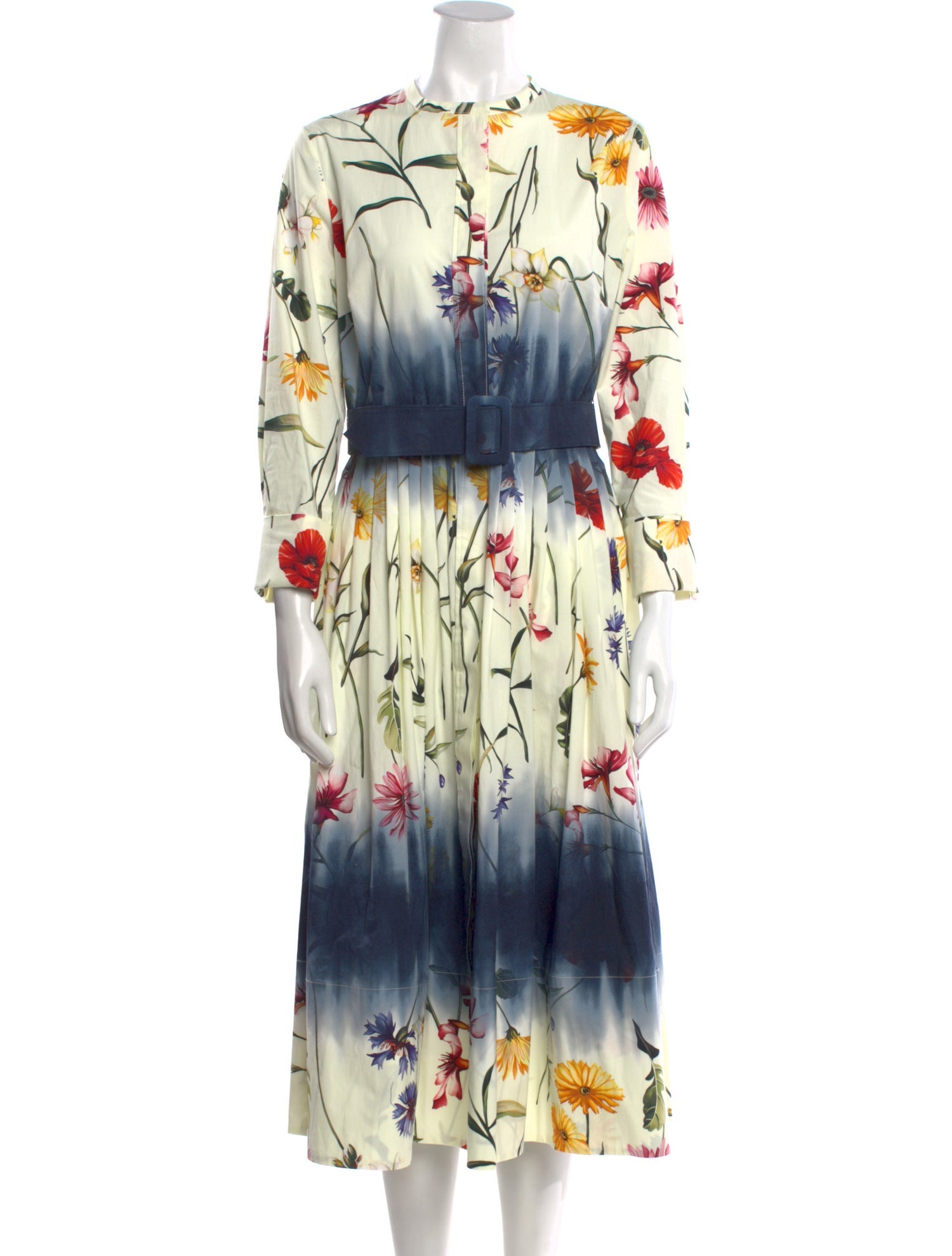 Oscar de la Renta Floral Print Midi Length Dress
