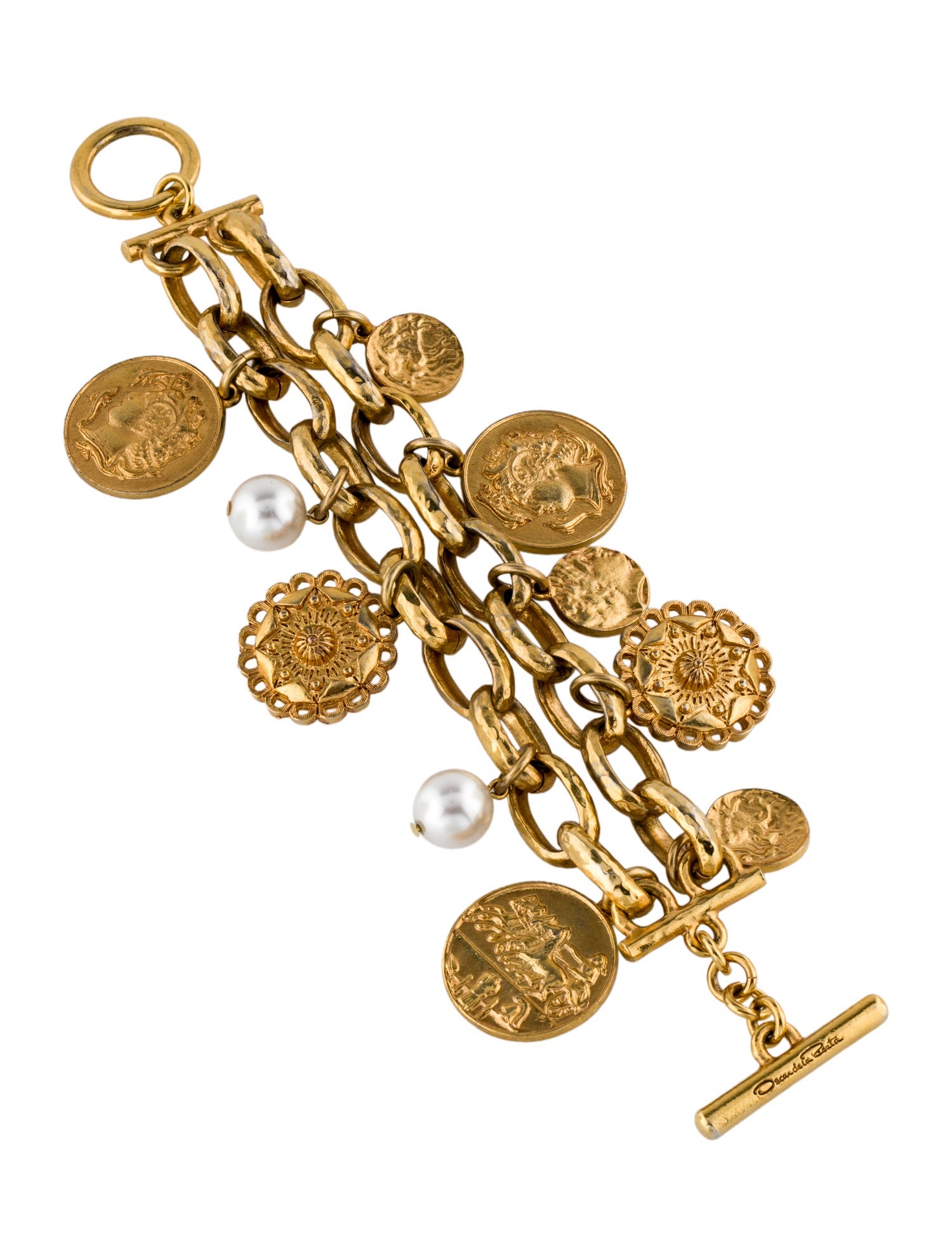 Oscar de la Renta Faux Pearl Double-Chain Charm Bracelet