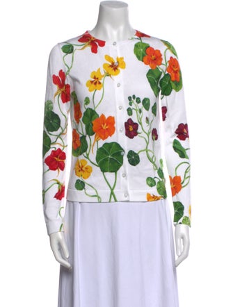 Oscar de la Renta Floral Print Crew Neck Sweater