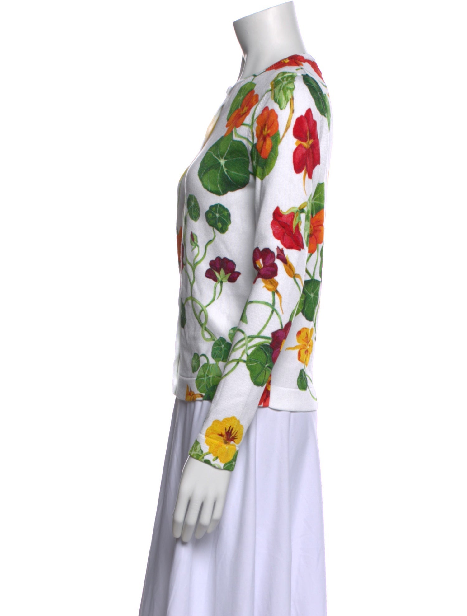 Oscar de la Renta Floral Print Crew Neck Sweater