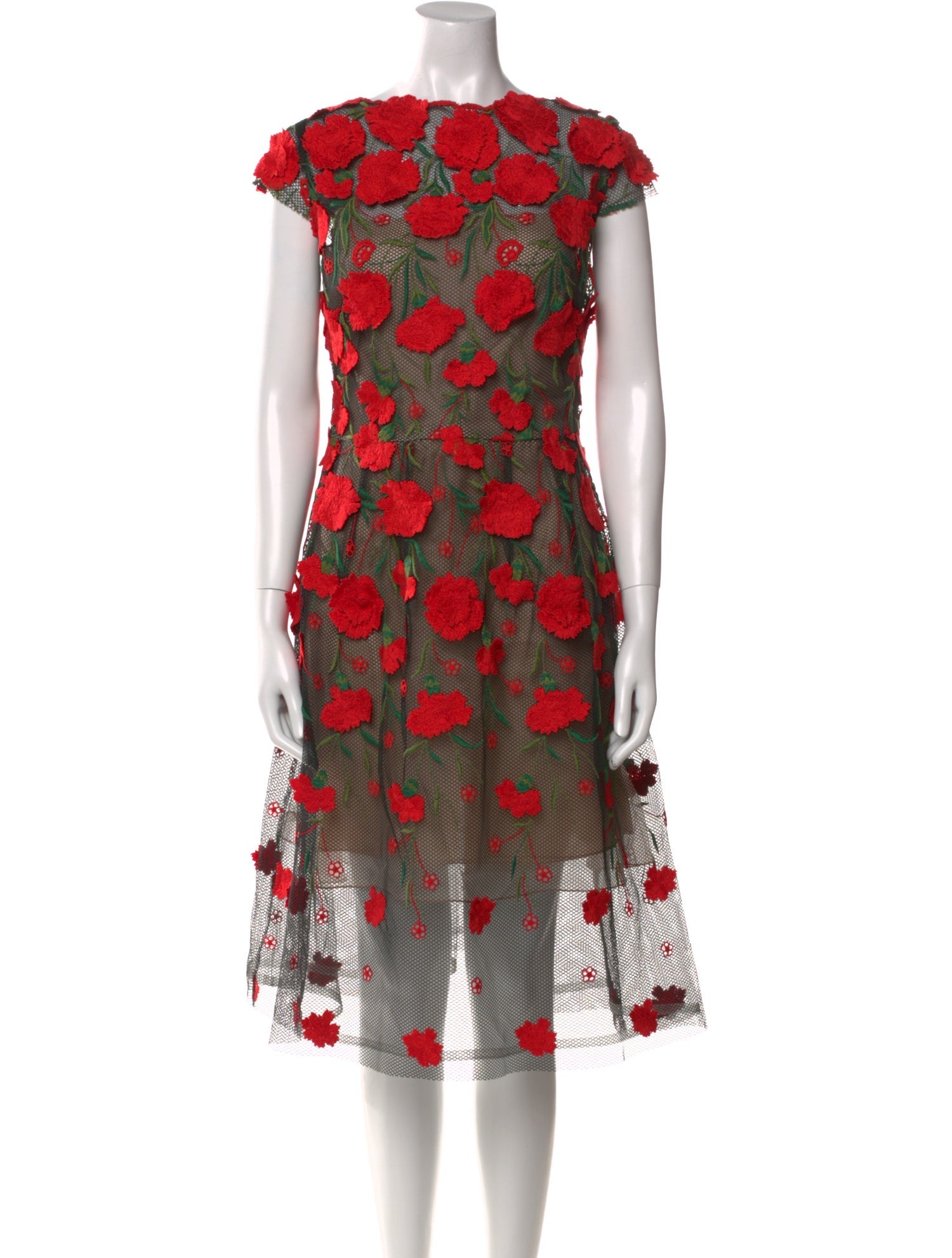 Oscar de la Renta Floral Print Midi Length Dress