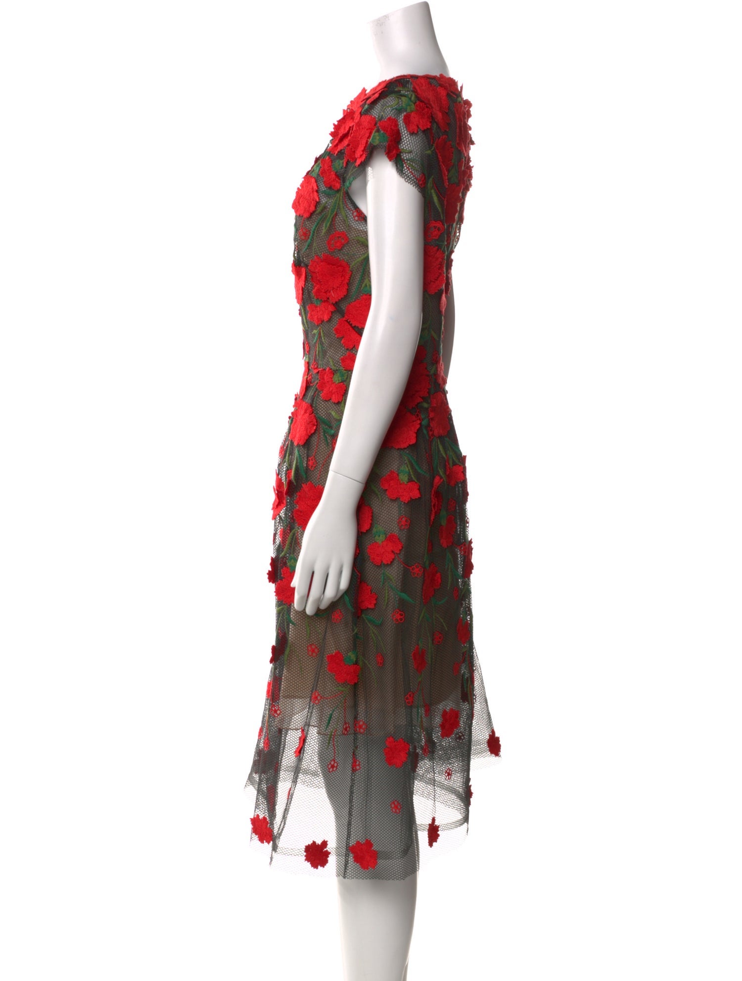 Oscar de la Renta Floral Print Midi Length Dress