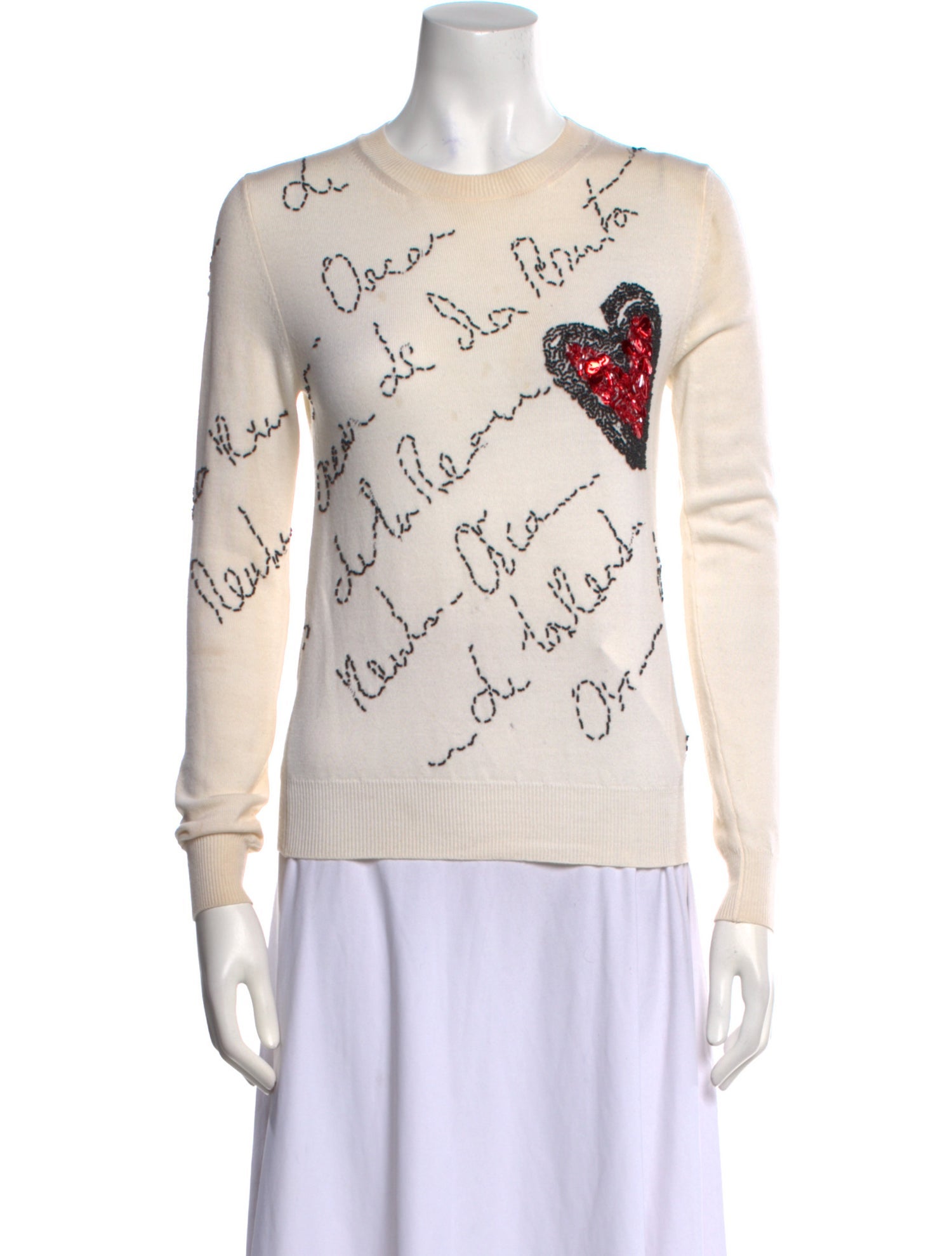 Oscar de la Renta Merino Wool Printed Sweater