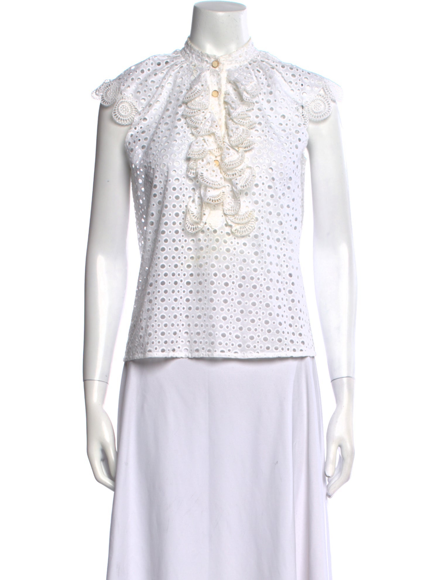 Oscar de la Renta Lace Pattern Mock Neck Top