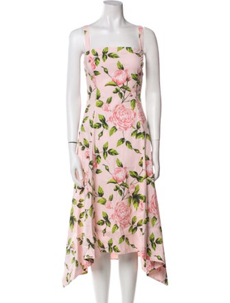 Oscar de la Renta Floral Print Midi Length Dress