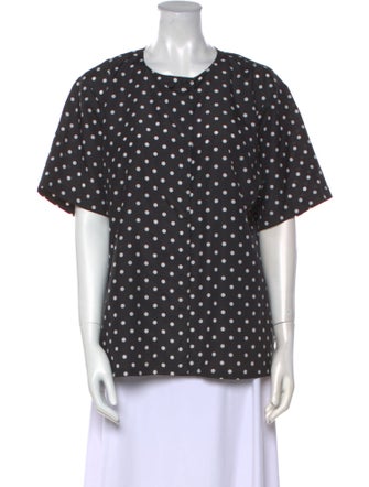 Oscar de la Renta Polka Dot Print Crew Neck Top