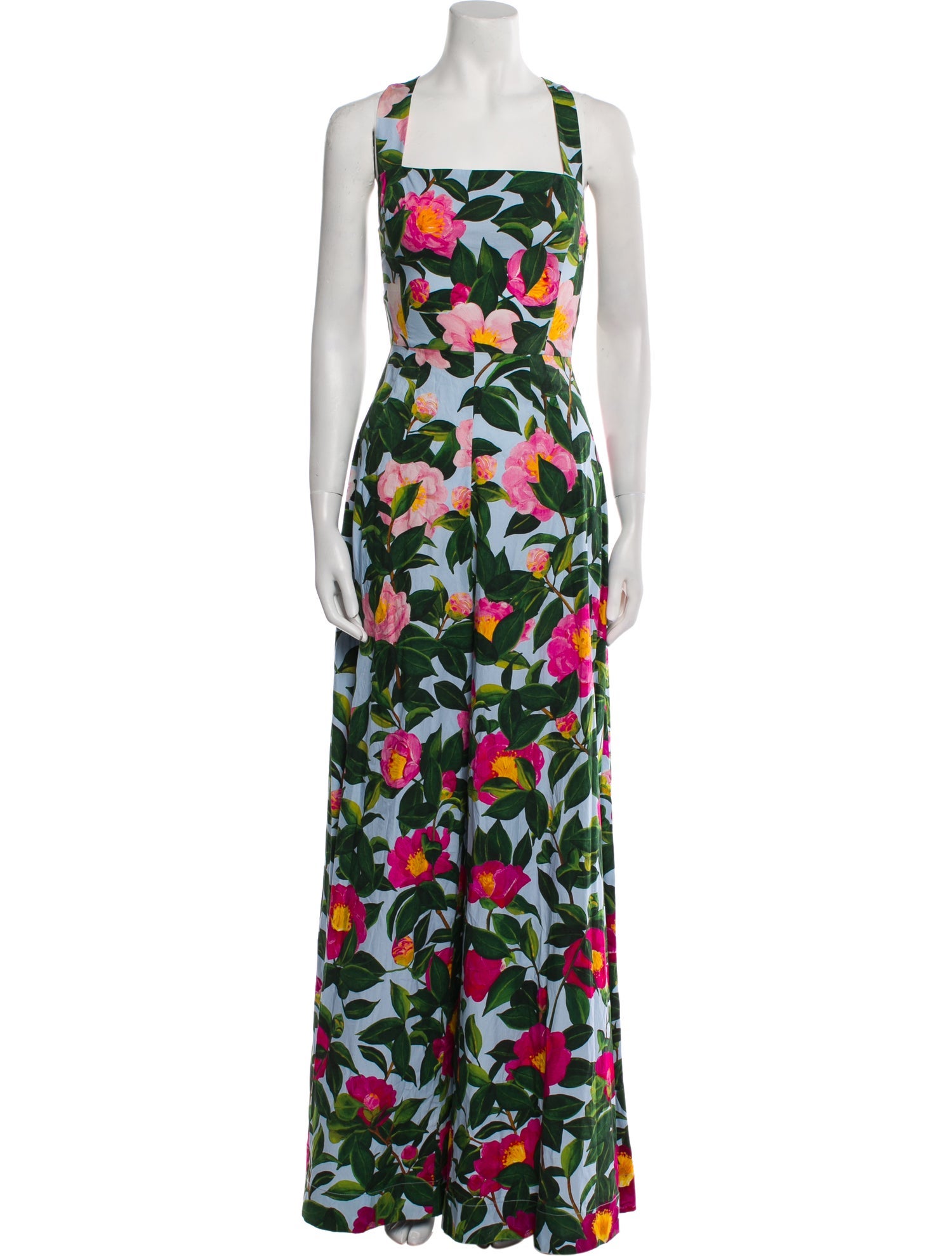 Oscar de la Renta Printed Square Neckline Jumpsuit