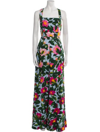 Oscar de la Renta Printed Square Neckline Jumpsuit