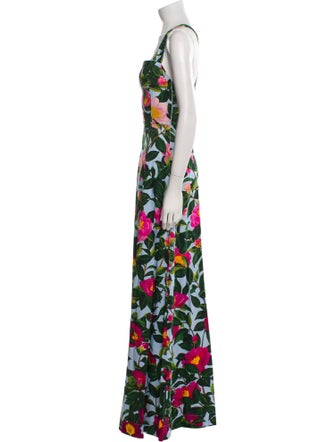 Oscar de la Renta Printed Square Neckline Jumpsuit