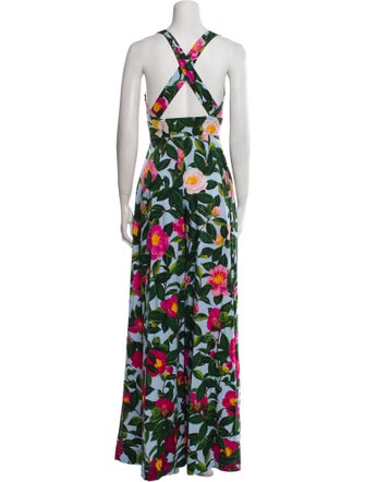Oscar de la Renta Printed Square Neckline Jumpsuit