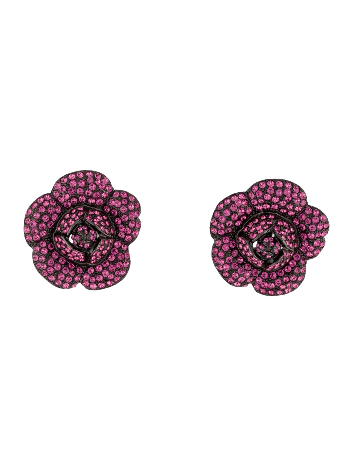 Oscar de la Renta Crystal Flower Clip Earrings