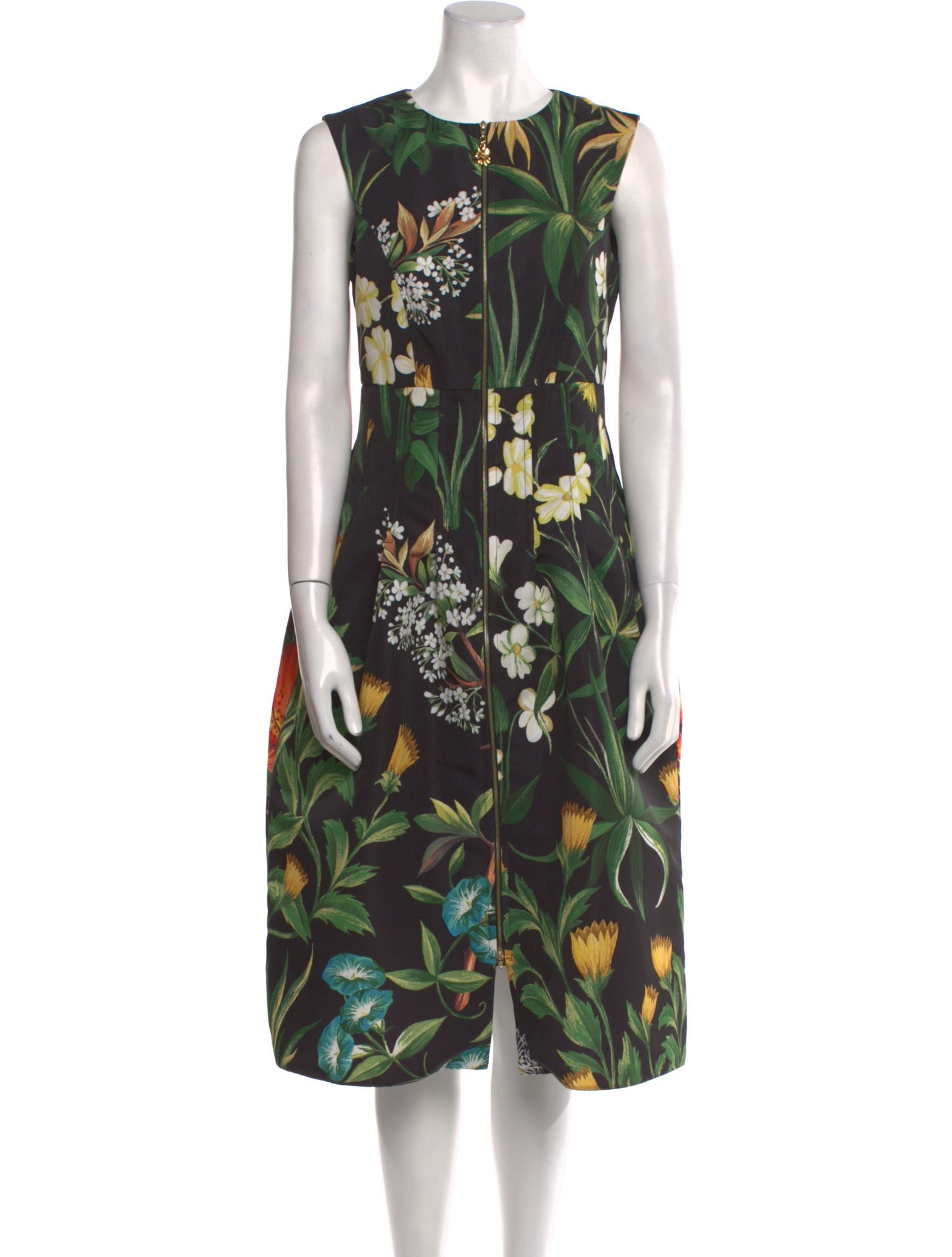 Oscar de la Renta Floral Print Midi Length Dress