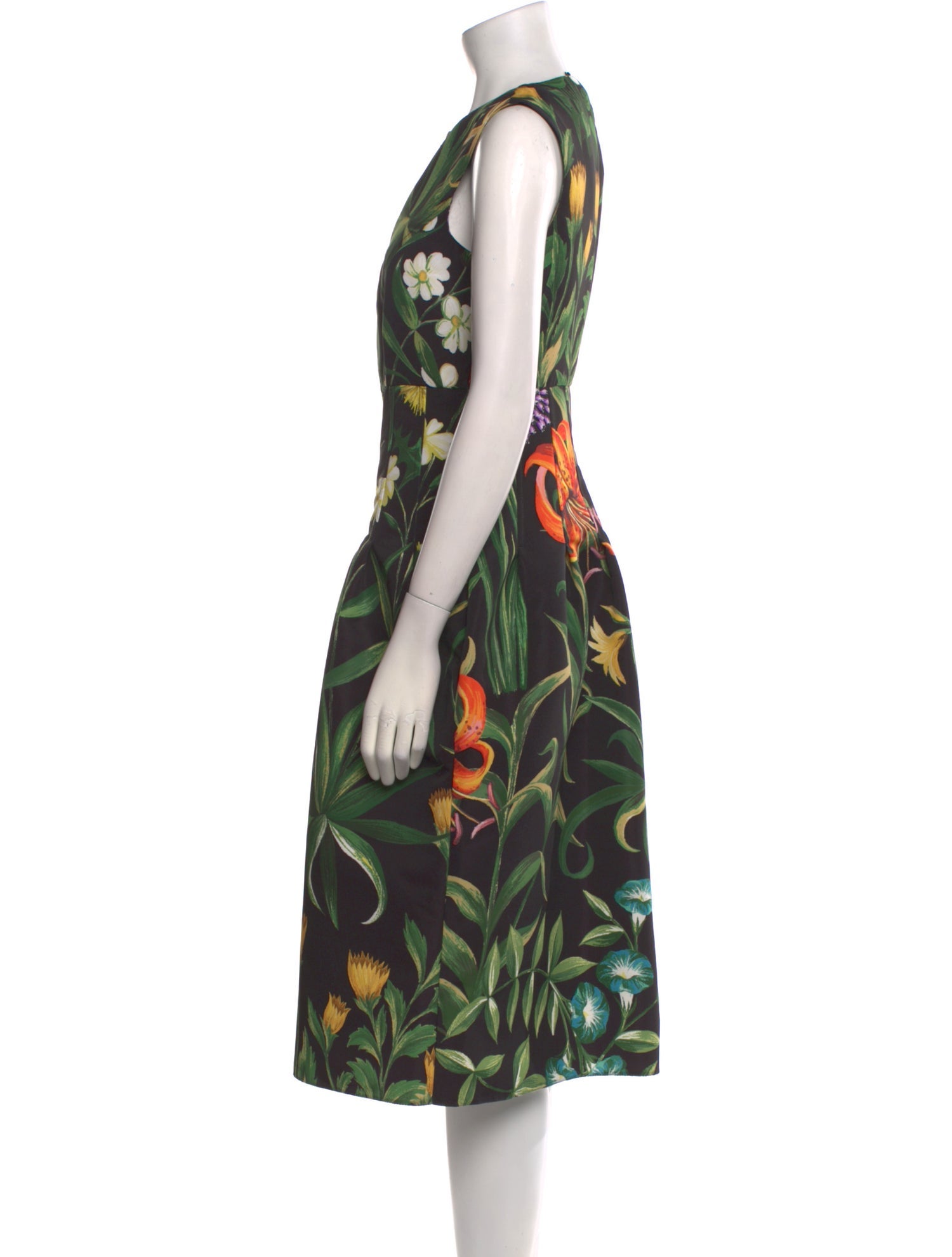 Oscar de la Renta Floral Print Midi Length Dress
