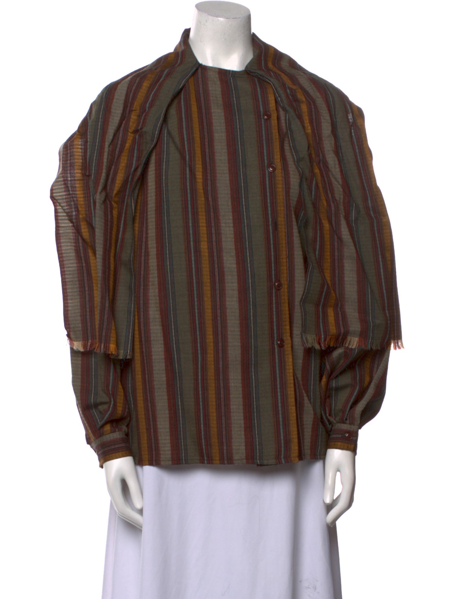 Oscar de la Renta Striped Mock Neck Blouse