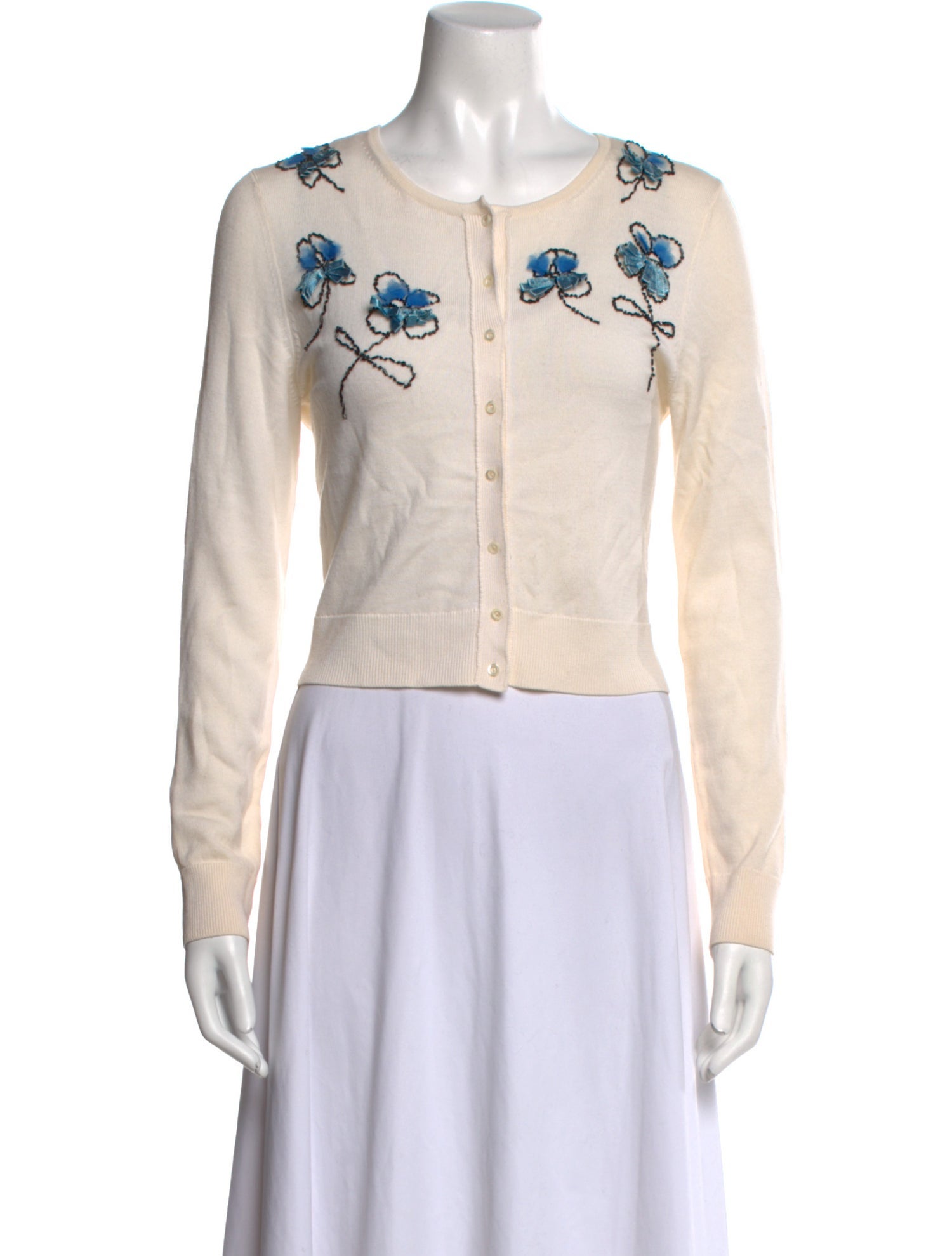 Oscar de la Renta Virgin Wool Floral Print Sweater