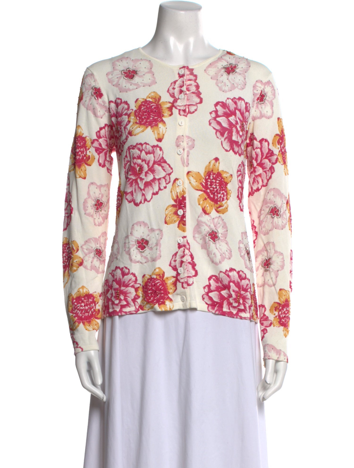 Oscar de la Renta Floral Print Scoop Neck Sweater
