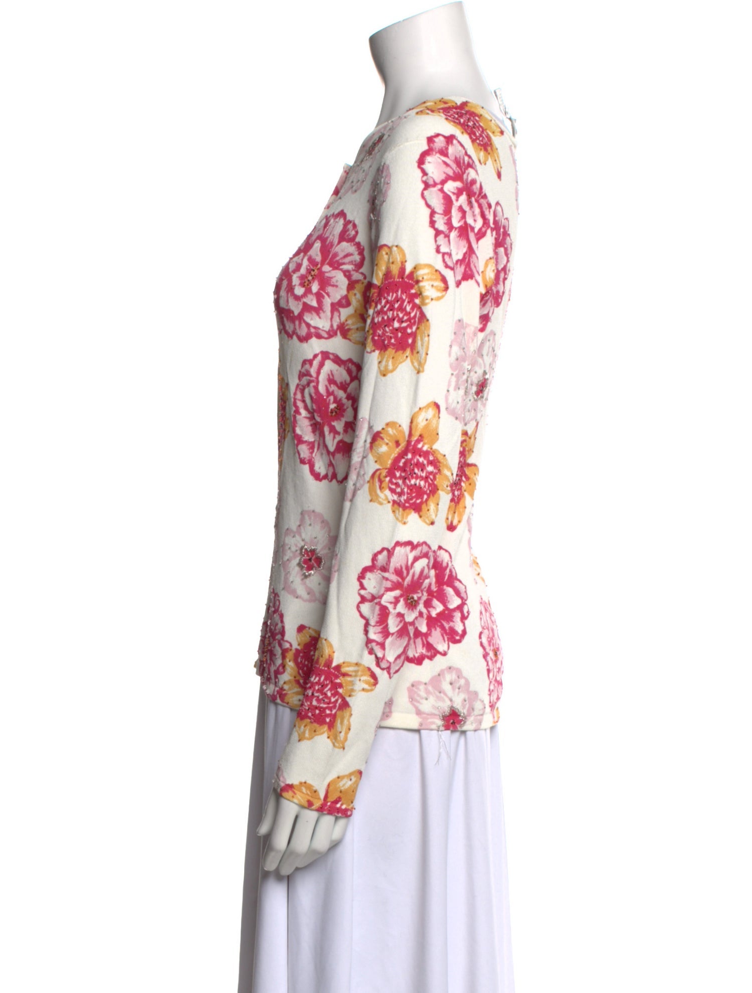 Oscar de la Renta Floral Print Scoop Neck Sweater