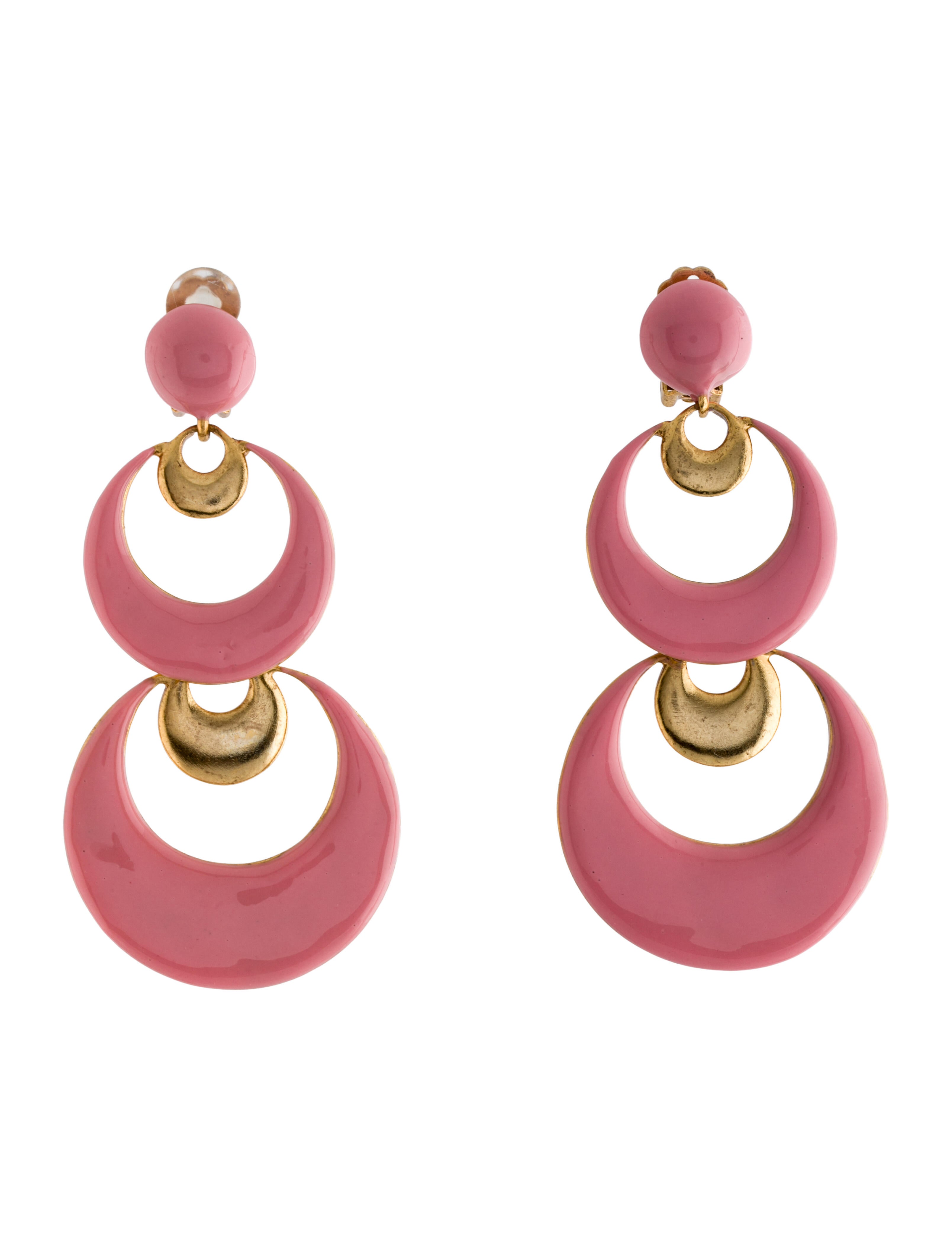 Oscar de la Renta Enamel Moon Drop Clip-On Chandelier Earrings