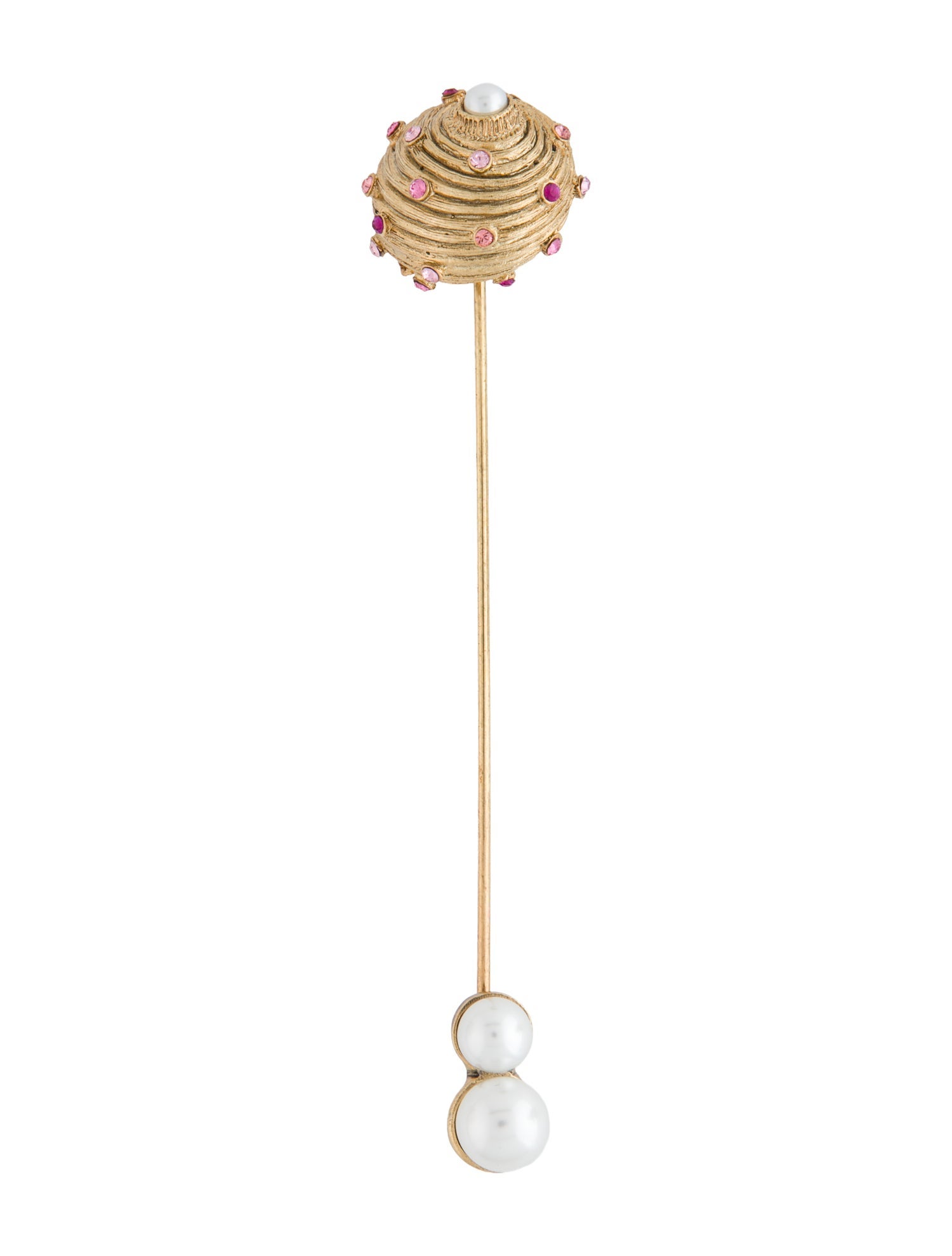 Oscar de la Renta Faux Pearl & Crystal Shell Stick Pin Brooch