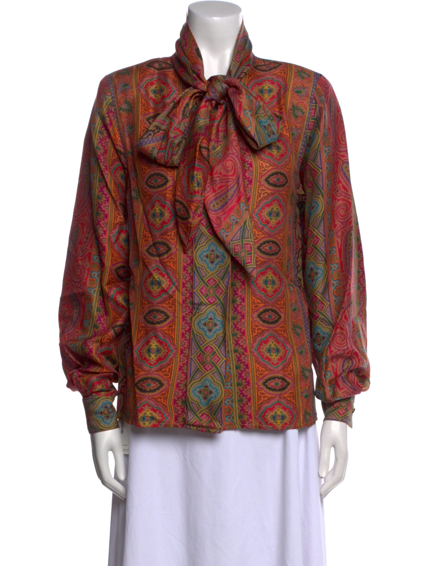 Oscar de la Renta Paisley Print Tie Neck Blouse