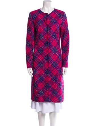Oscar de la Renta Virgin Wool Plaid Print Coat