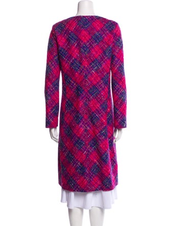 Oscar de la Renta Virgin Wool Plaid Print Coat