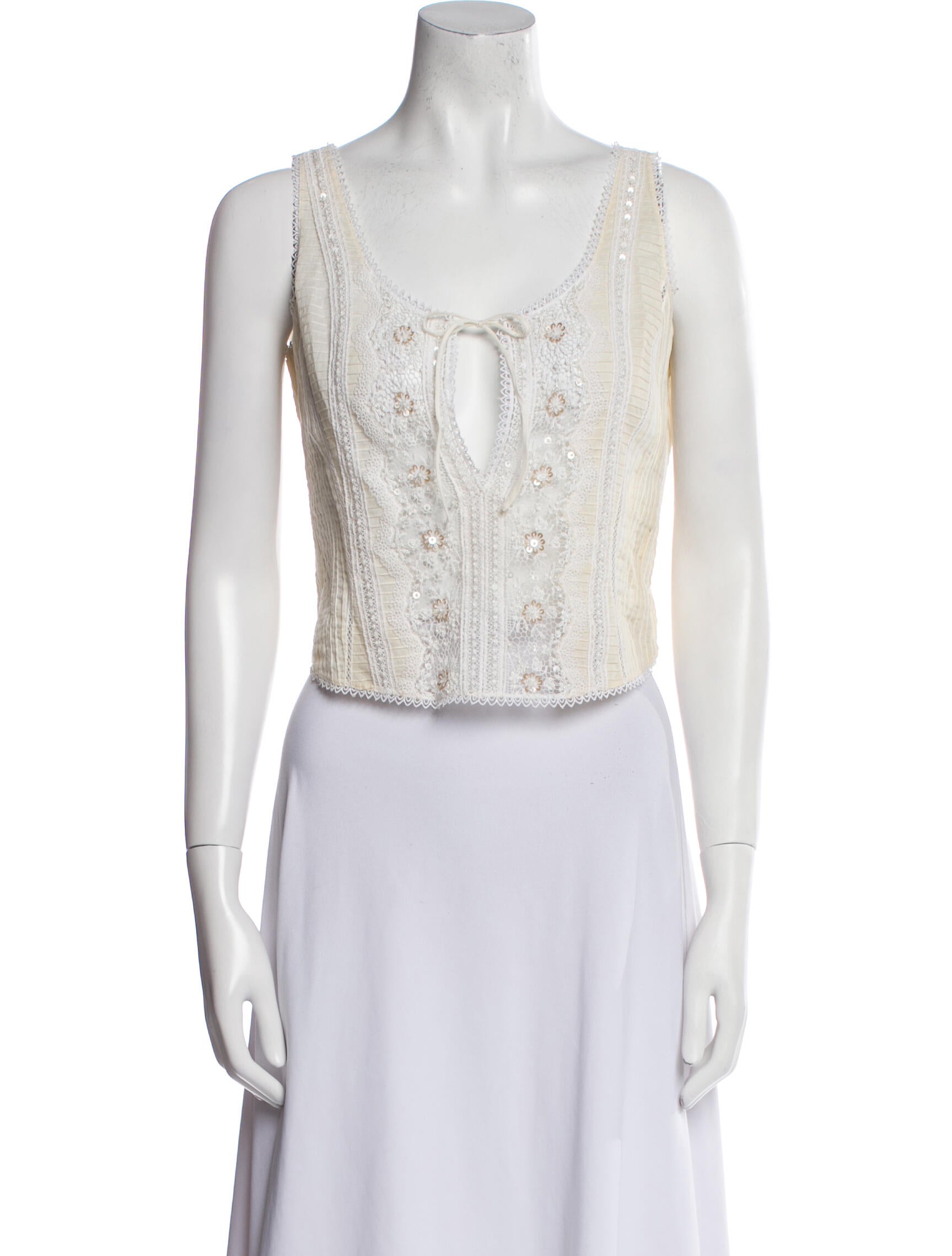 Oscar de la Renta Scoop Neck Sleeveless Crop Top