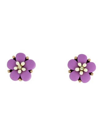 Oscar de la Renta Crystal & Resin Sakura Button Flower Stud Earrings