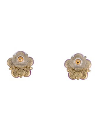 Oscar de la Renta Crystal & Resin Sakura Button Flower Stud Earrings