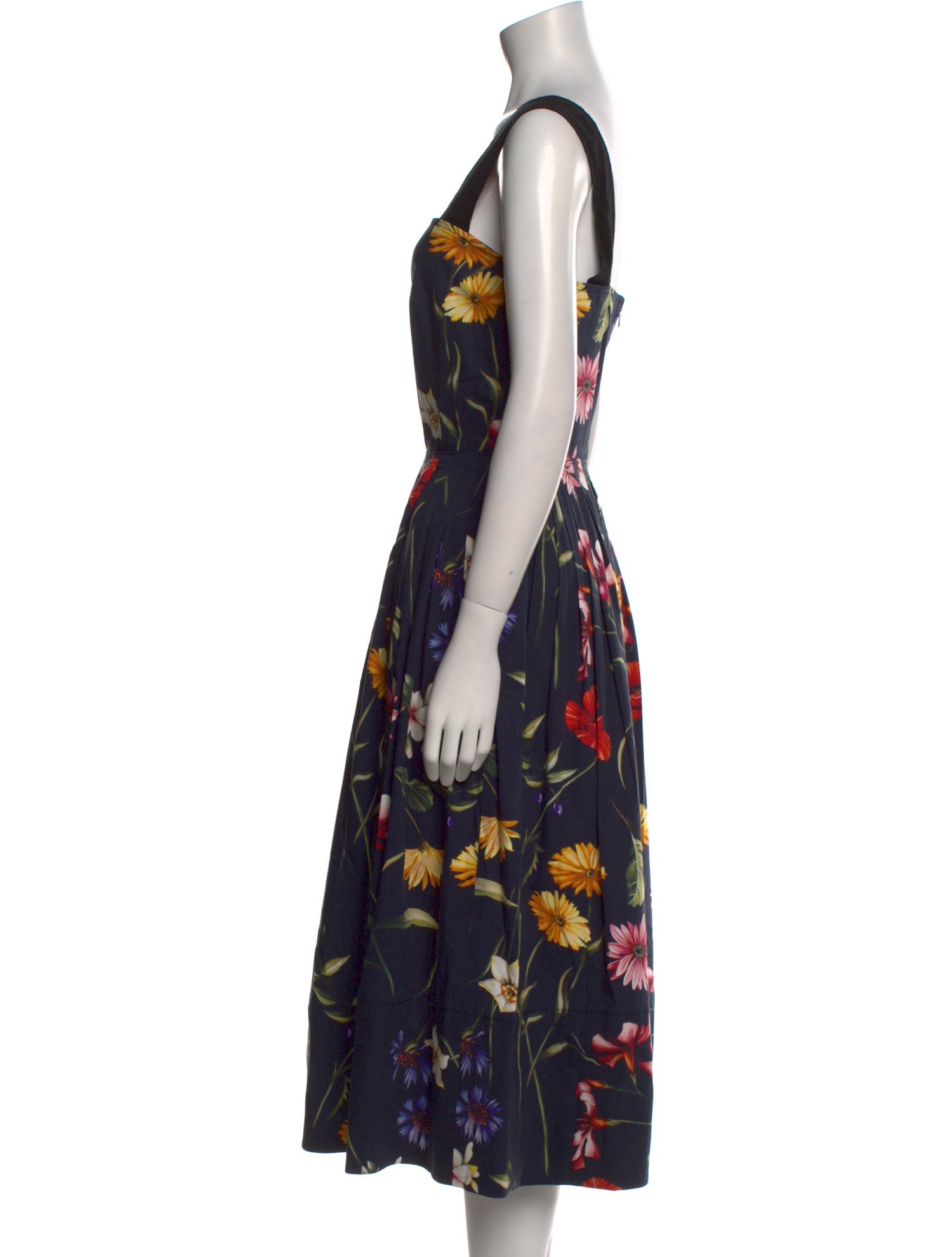 Oscar de la Renta Floral Print Midi Length Dress