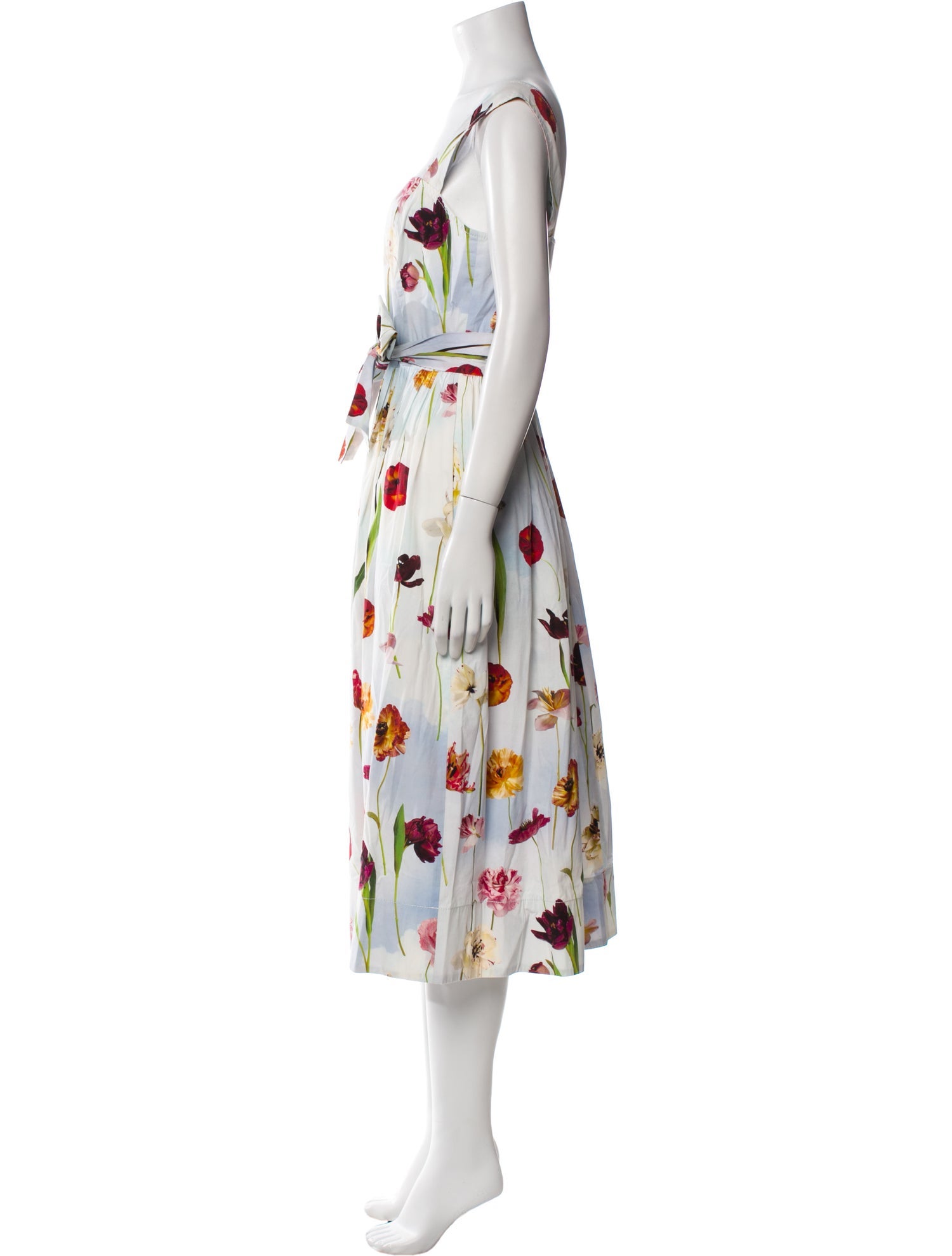 Oscar de la Renta Floral Print Midi Length Dress