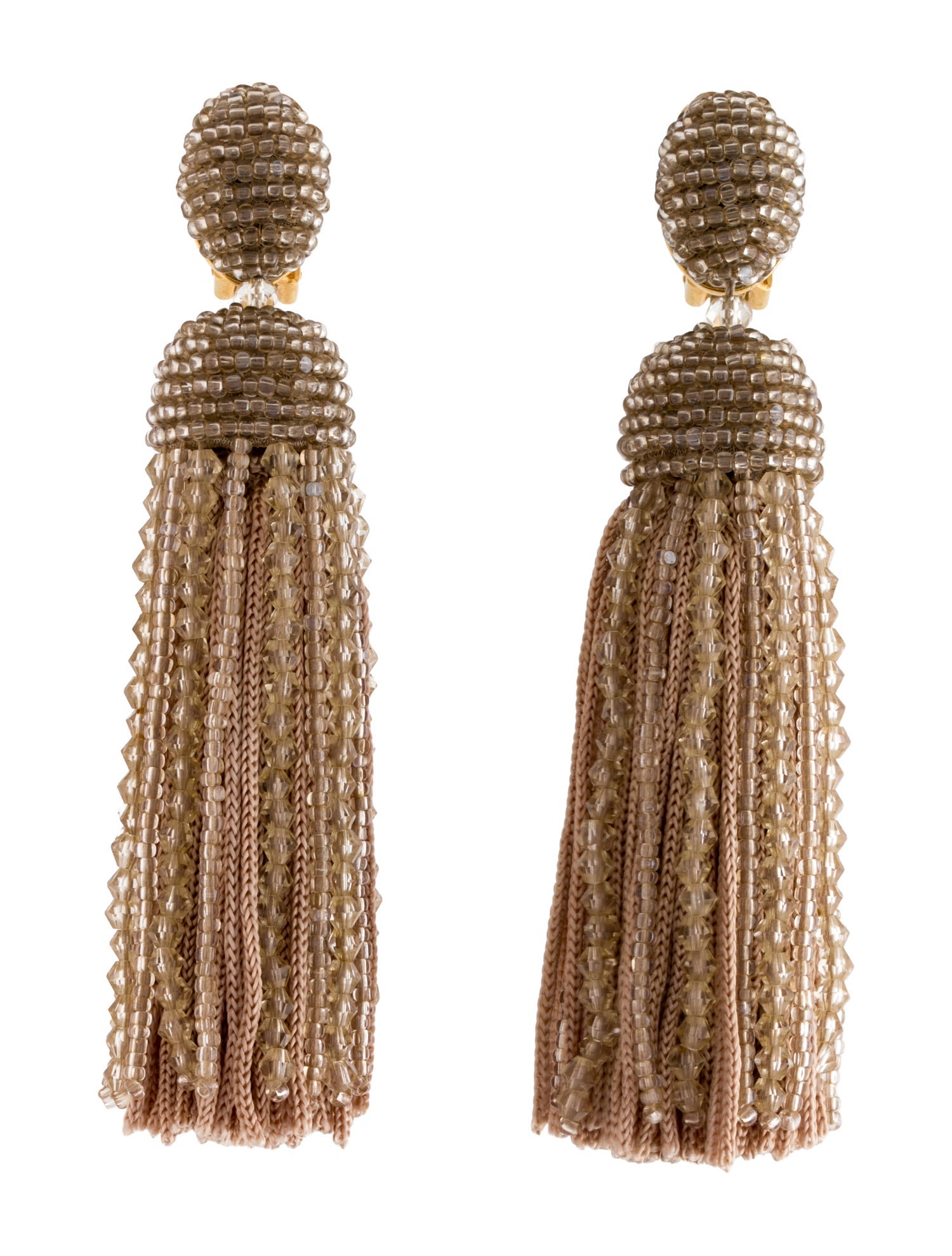 Oscar de la Renta Beaded Tassel Clip On Earrings