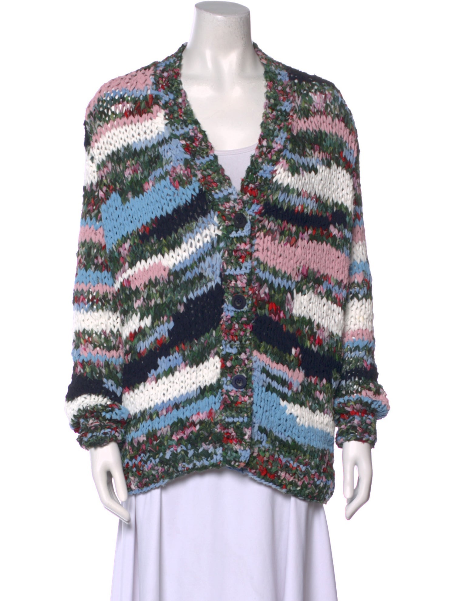 Oscar de la Renta Striped V-Neck Sweater w/ Tags