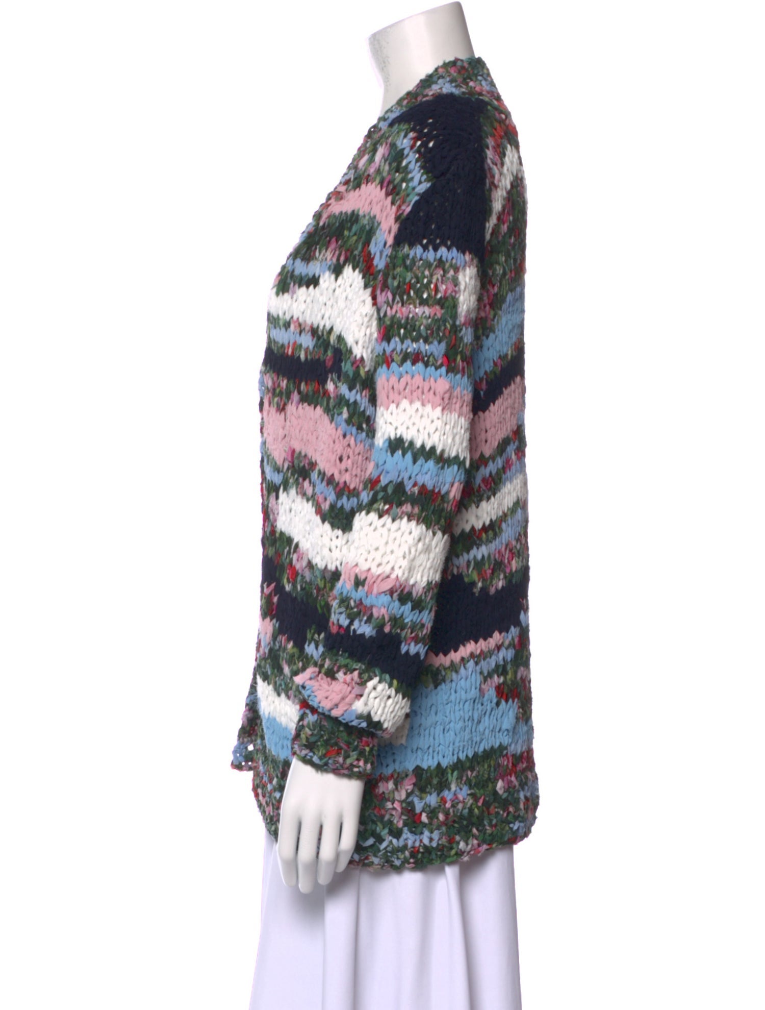 Oscar de la Renta Striped V-Neck Sweater w/ Tags