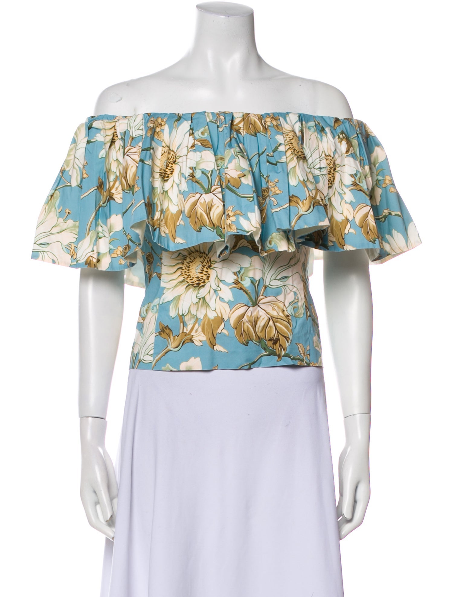 Oscar de la Renta Floral Print Off-The-Shoulder Crop Top