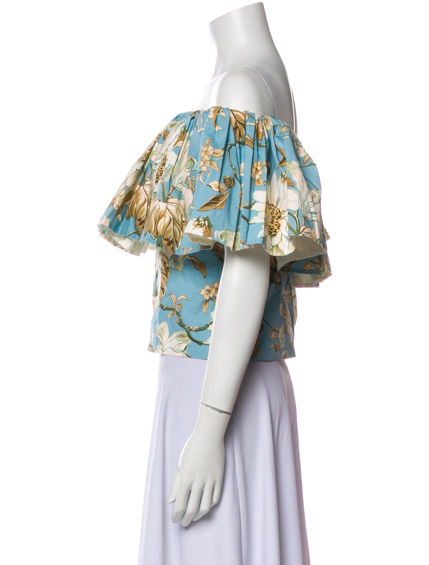 Oscar de la Renta Floral Print Off-The-Shoulder Crop Top