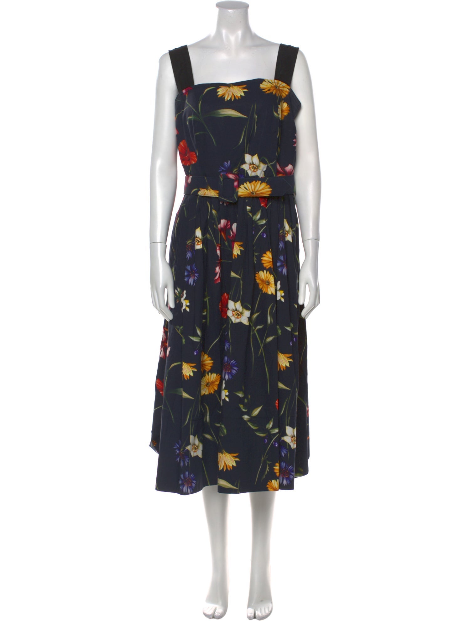 Oscar de la Renta Floral Print Midi Length Dress