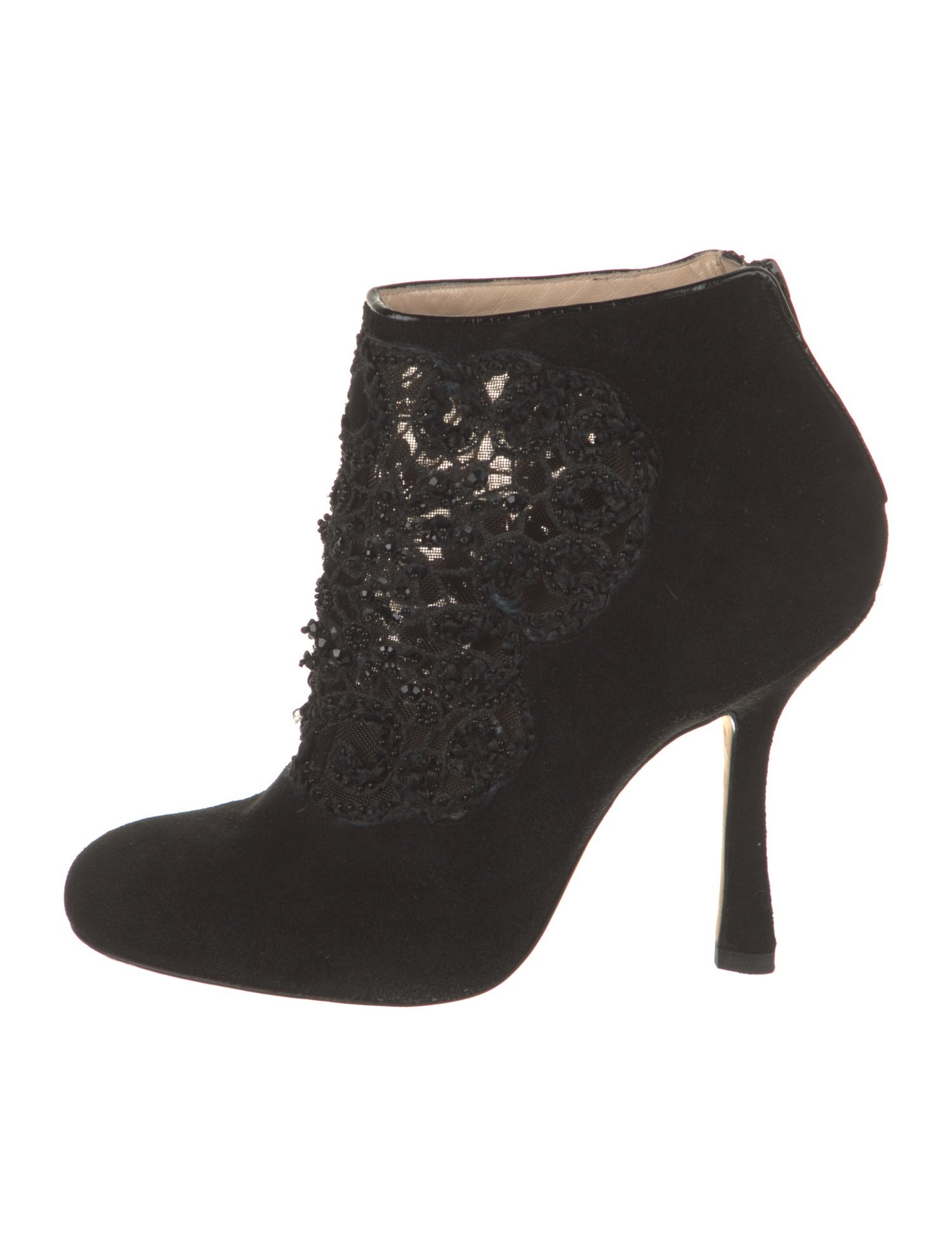 Oscar de la Renta Suede Beaded Accents Lace-Up Boots