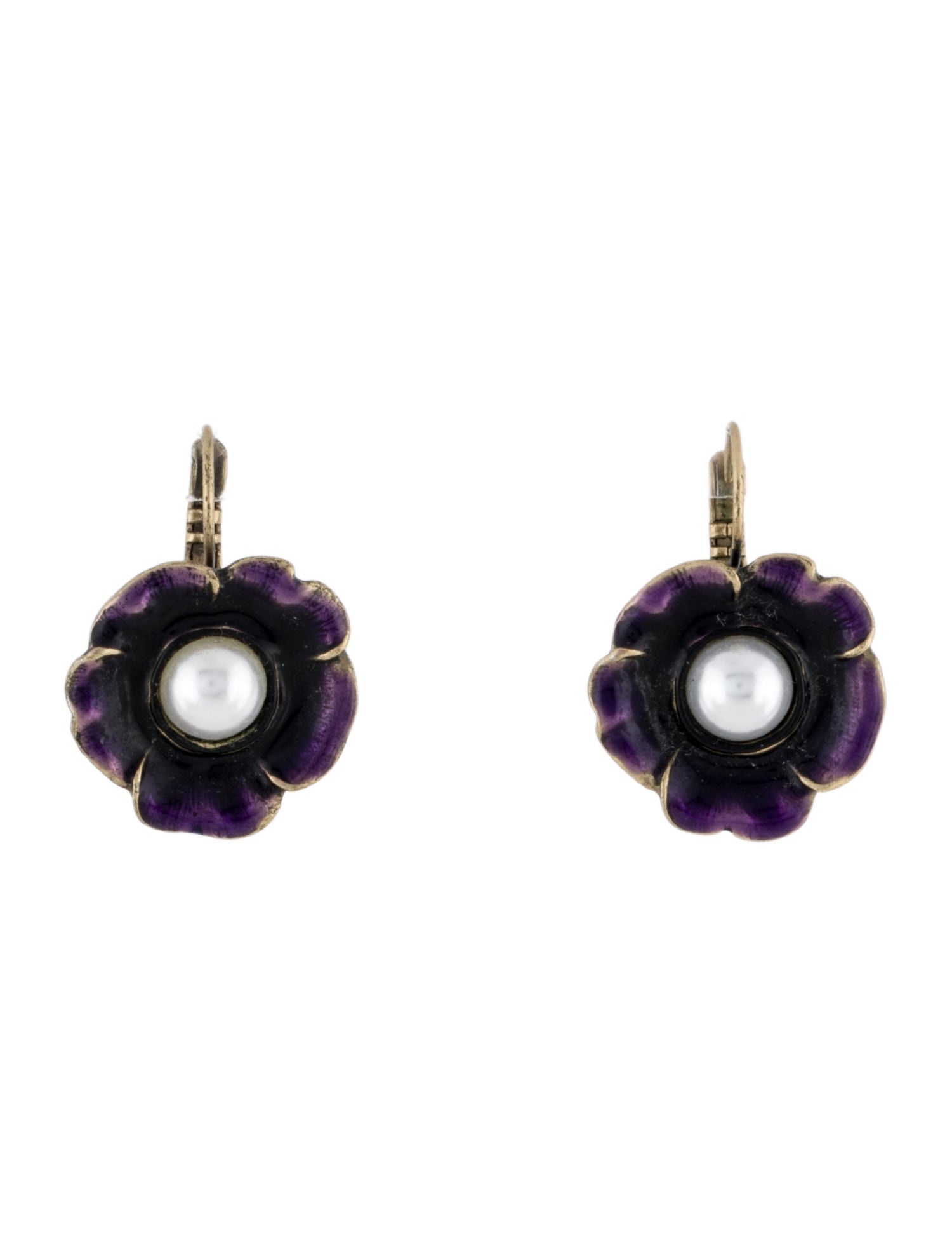 Oscar de la Renta Faux Pearl & Enamel Flower Earrings