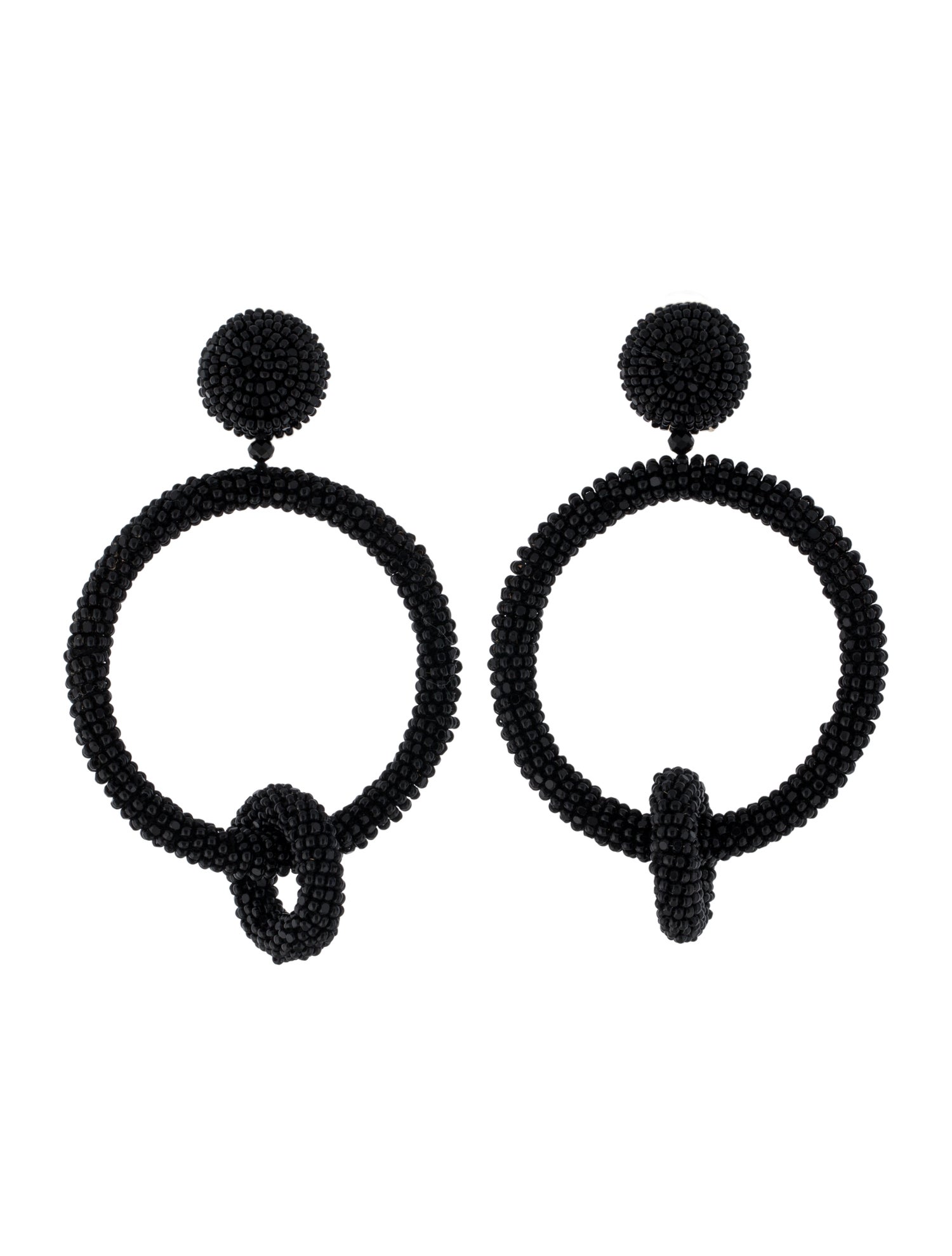 Oscar de la Renta Beaded Double Hoop Clip-On Earrings