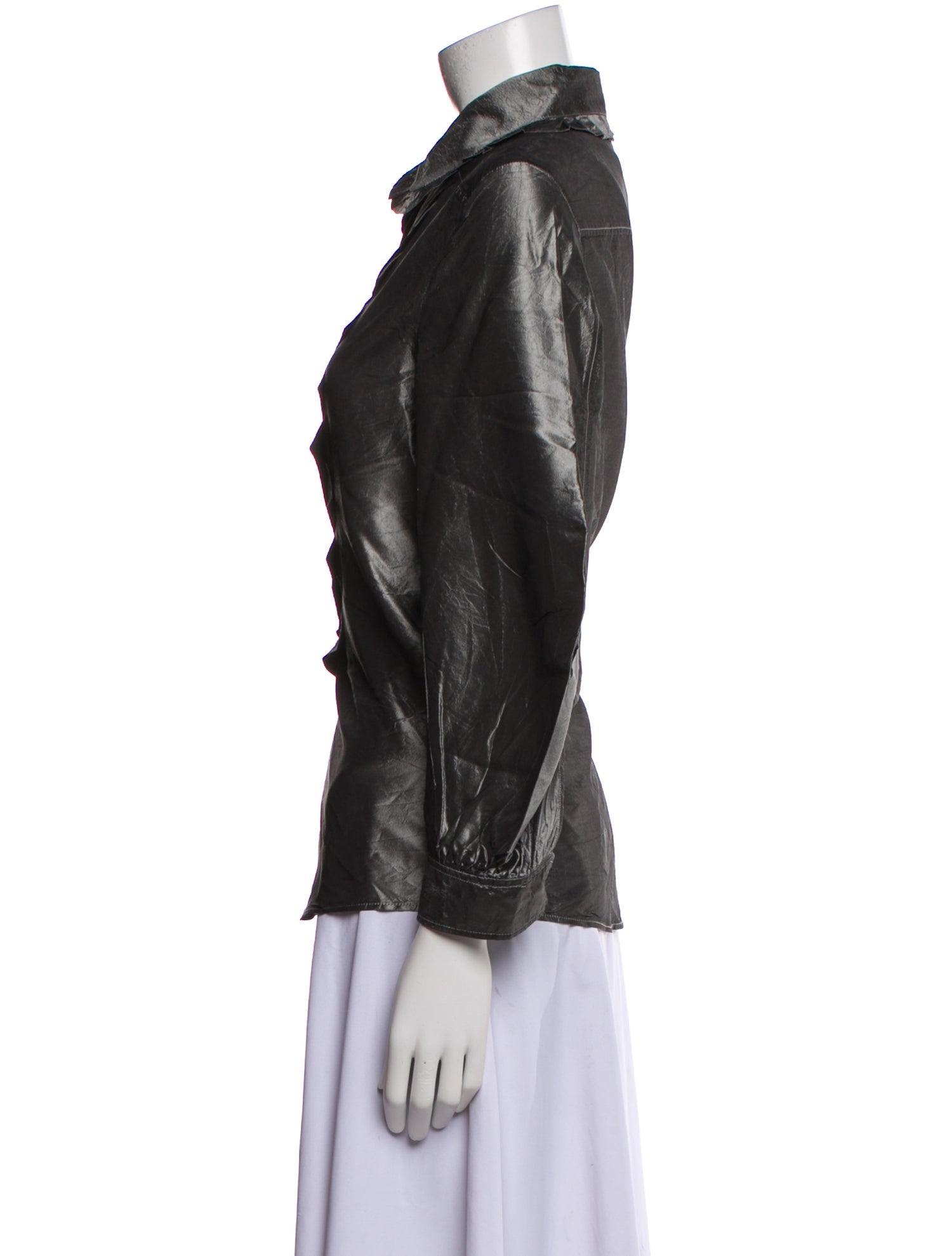 Oscar de la Renta Silk Long Sleeve Button-Up Top