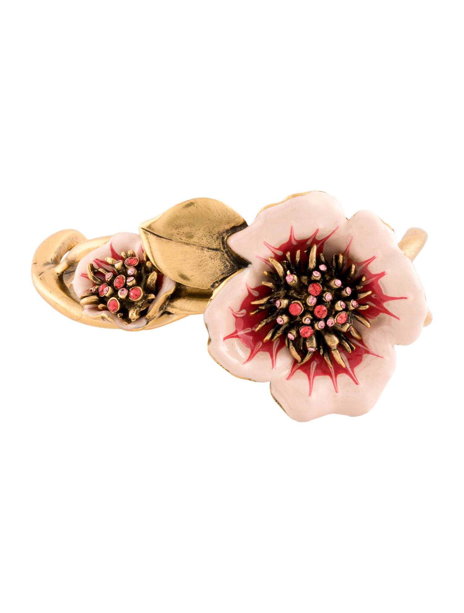 Oscar de la Renta Crystal & Enamel Painted Flower Hinged Bangle Bracelet