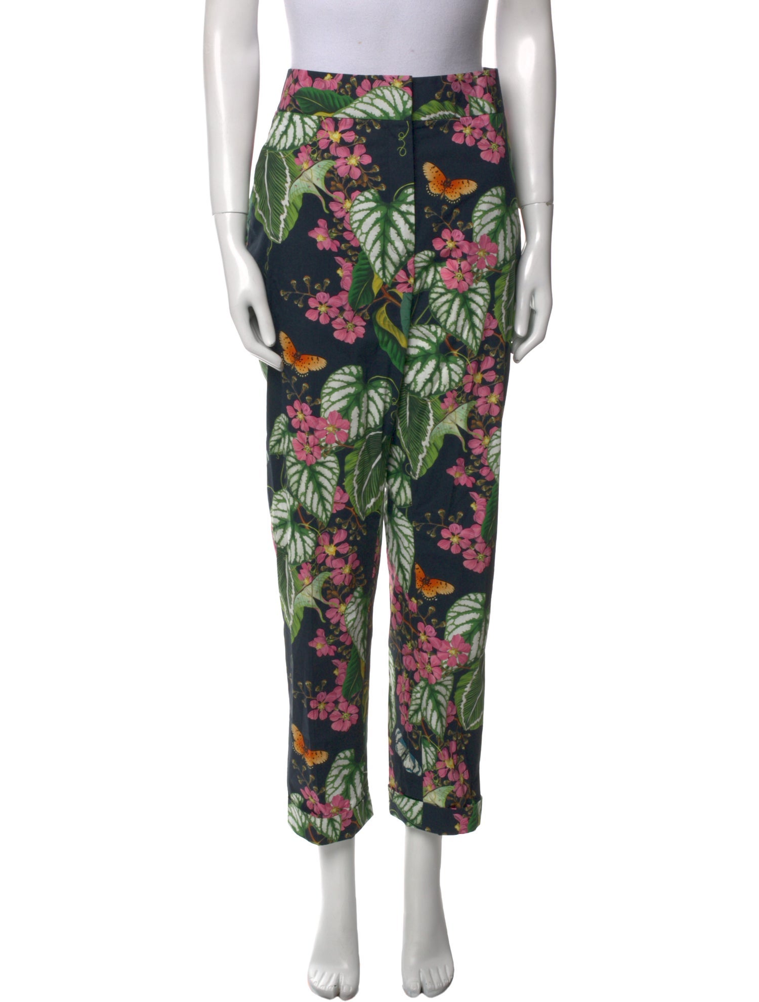 Oscar de la Renta Floral Print Straight Leg Pants