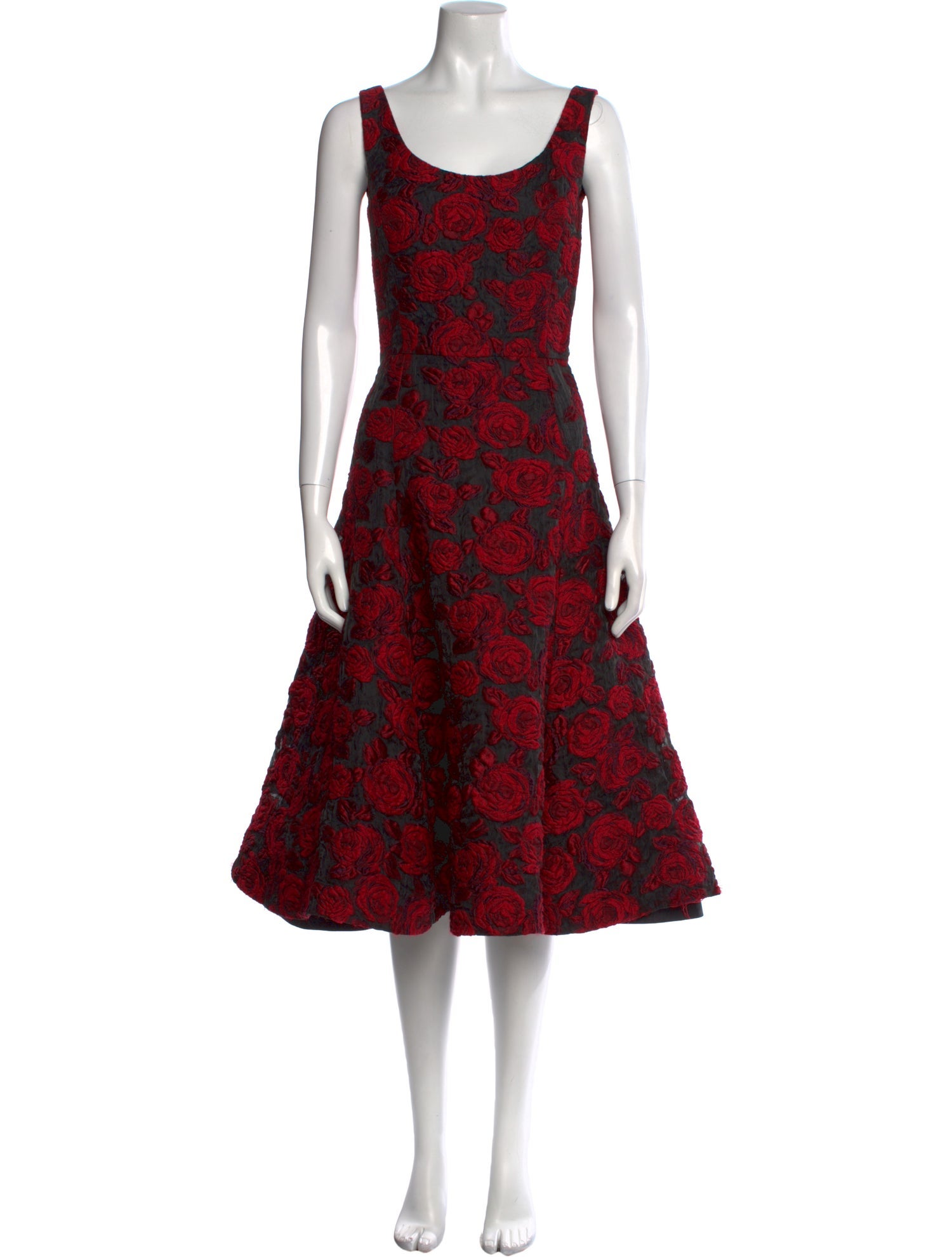 Oscar de la Renta Floral Print Midi Length Dress