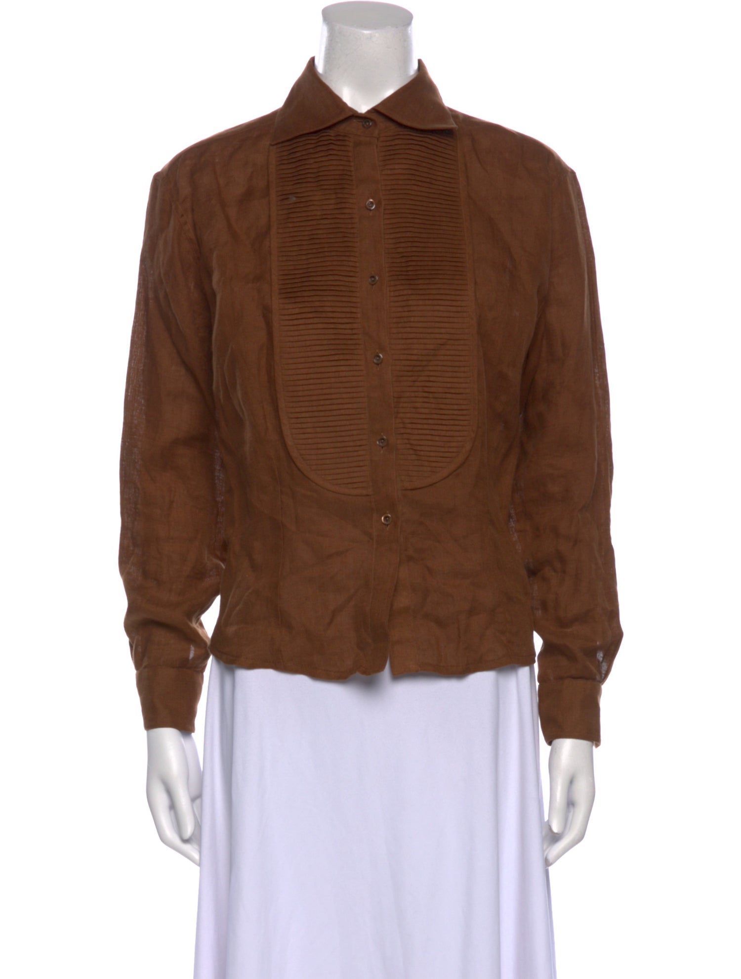 Oscar de la Renta Linen Long Sleeve Button-Up Top