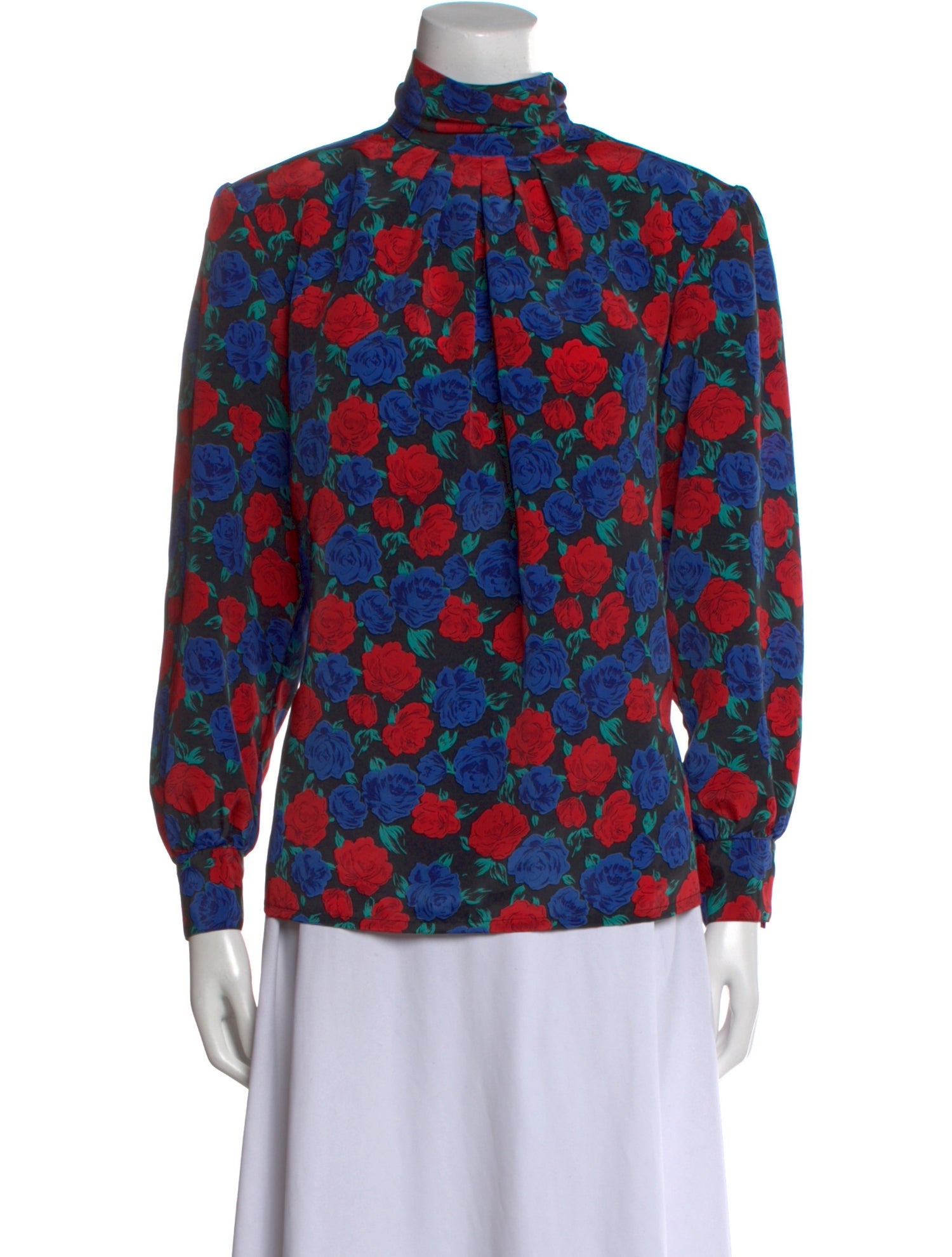 Oscar de la Renta Floral Print Mock Neck Blouse